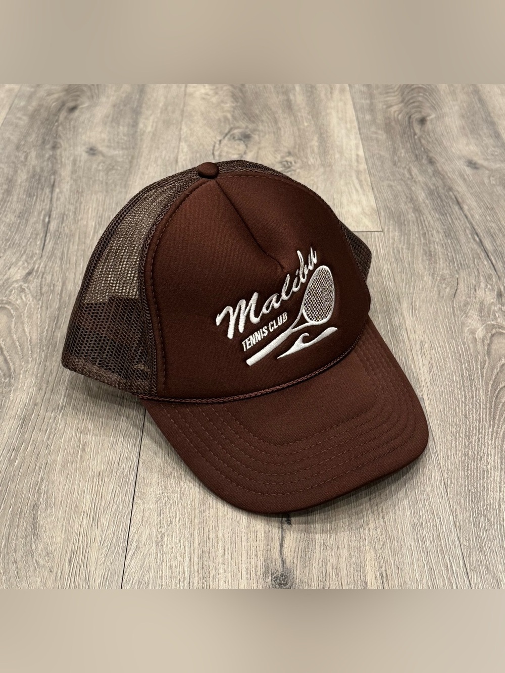 Urban Outfitters Casual Brown Malibu Tennis Club Embroidered Mesh Trucker Hat
